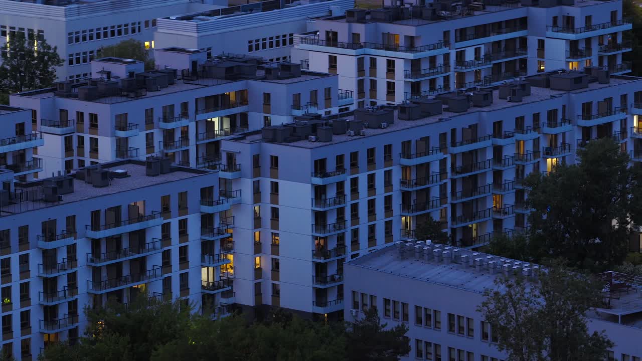 Evening aerial of Warsaw’s modern apartment housing estate
