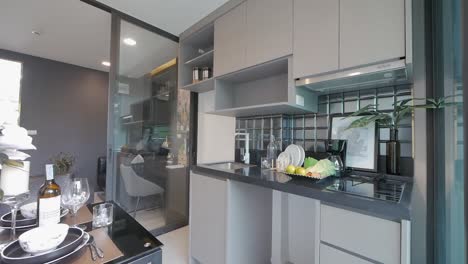 Idea-De-Decoración-Del-área-De-La-Cocina-Del-Hogar-Gris-Elegante-Y-Gris-Oscuro