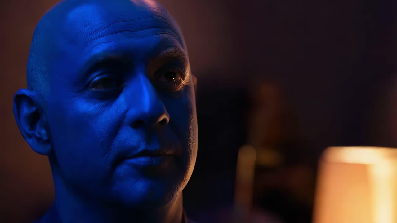 Uomo con trucco blu per il viso