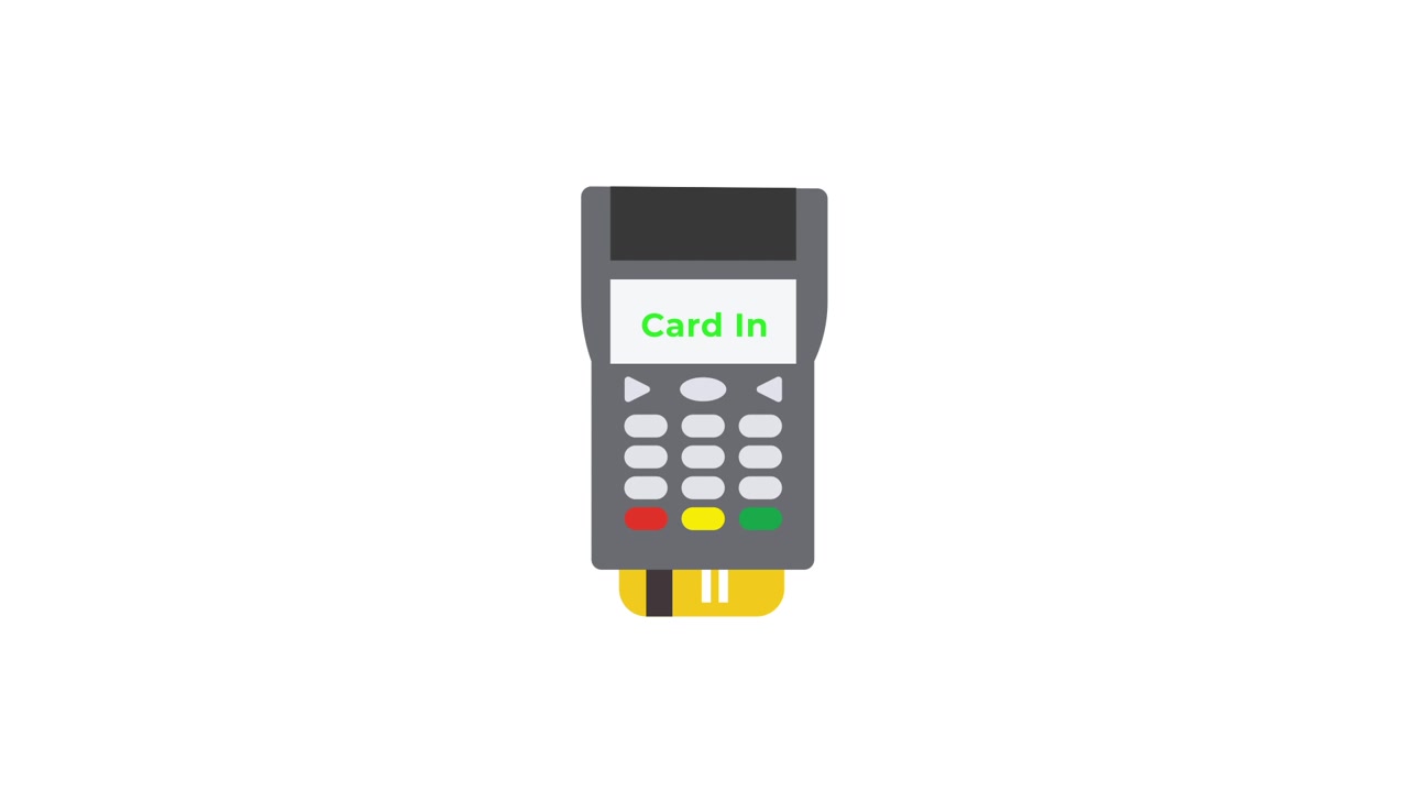 Animated Payment Terminal with Credit Card Insertion and Receipt Printing