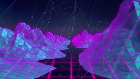 animación de la red de conexiones sobre la red y el paisaje de las montañas
