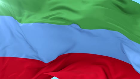 flag of dagestan waving at wind with blue sky in slow, loop