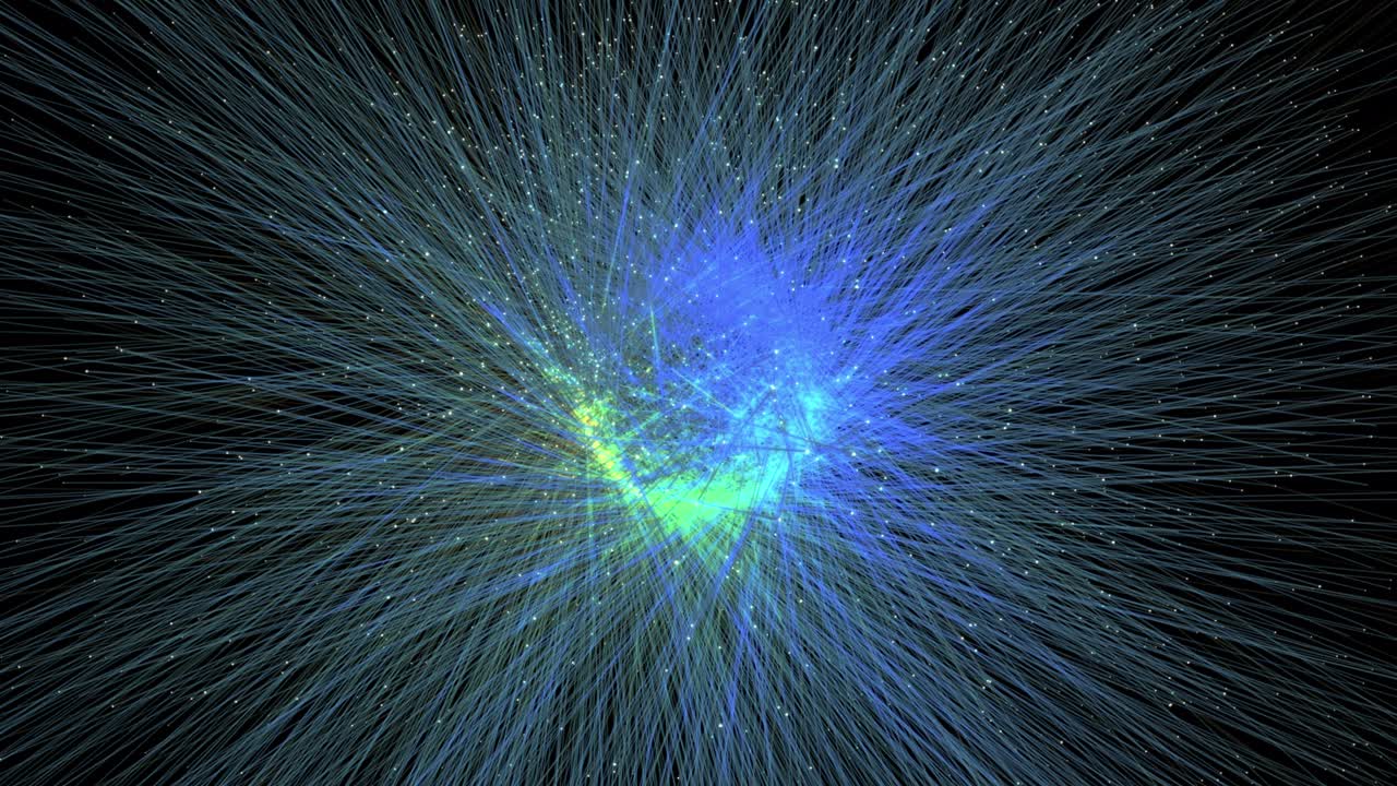 4k looped abstract glow blue green energy mesh streak futuristic background of glow line swirl form curved lines, 3D light Sci-fi abstract theme with blue flare and mystery streak line waves.