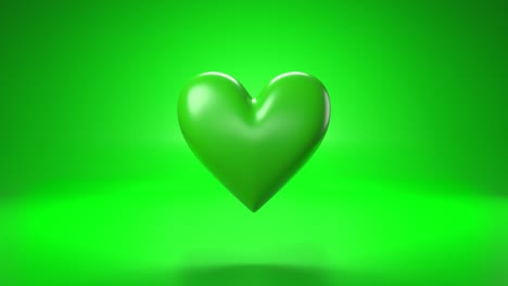 pulsing green heart shape object on green background.