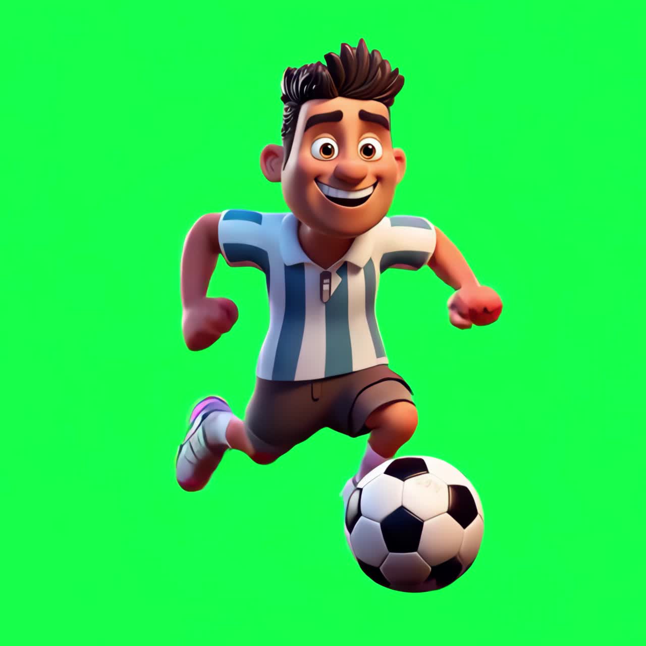Animated soccer player illustration animation, transparent 4K video, green screen