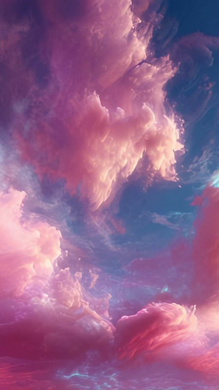 A Dreamy Skyburst: Ethereal Clouds Unveiling the Wonders of Twilight in Beautiful Shades of Pink, Blue, and Soft Pastels