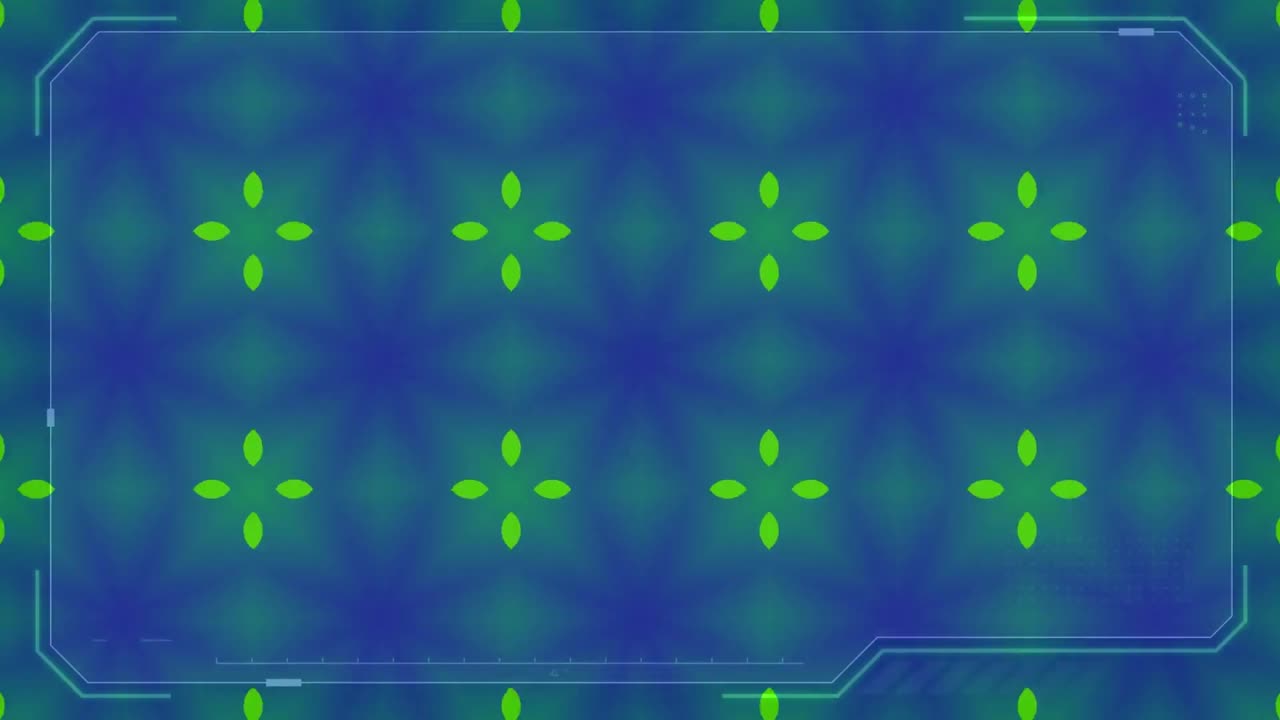 파란 사각형 배경 위에 보라색 빛의 흔적의 구성