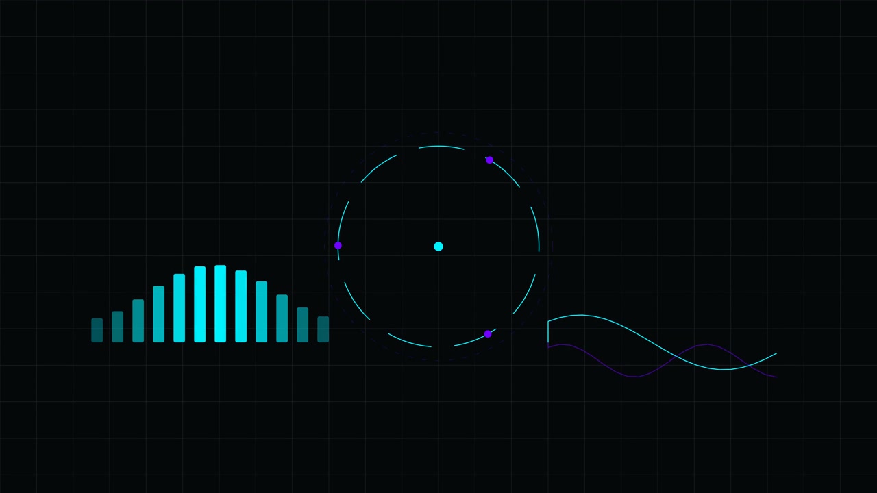 Digital Data Visualization with Animated Audio Spectrum and Circular HUD