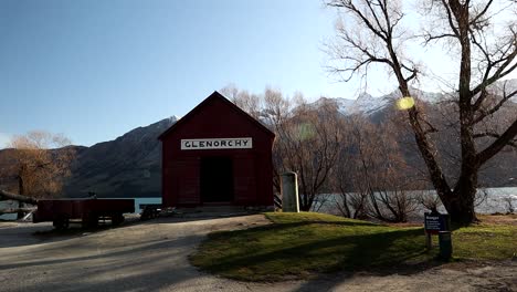 glenorchy queenstown new zealand famous red shed on a winter sunset