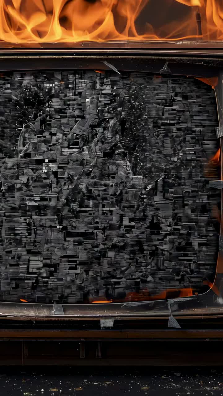 Video verticale: Che mostra una TV CRT curva vintage, con un mosaico che si sposta in primo piano, attirando l'attenzione sulle crepe.