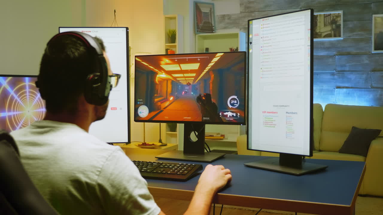 슈팅 게임을 하는 프로 게이머의 게임 오버