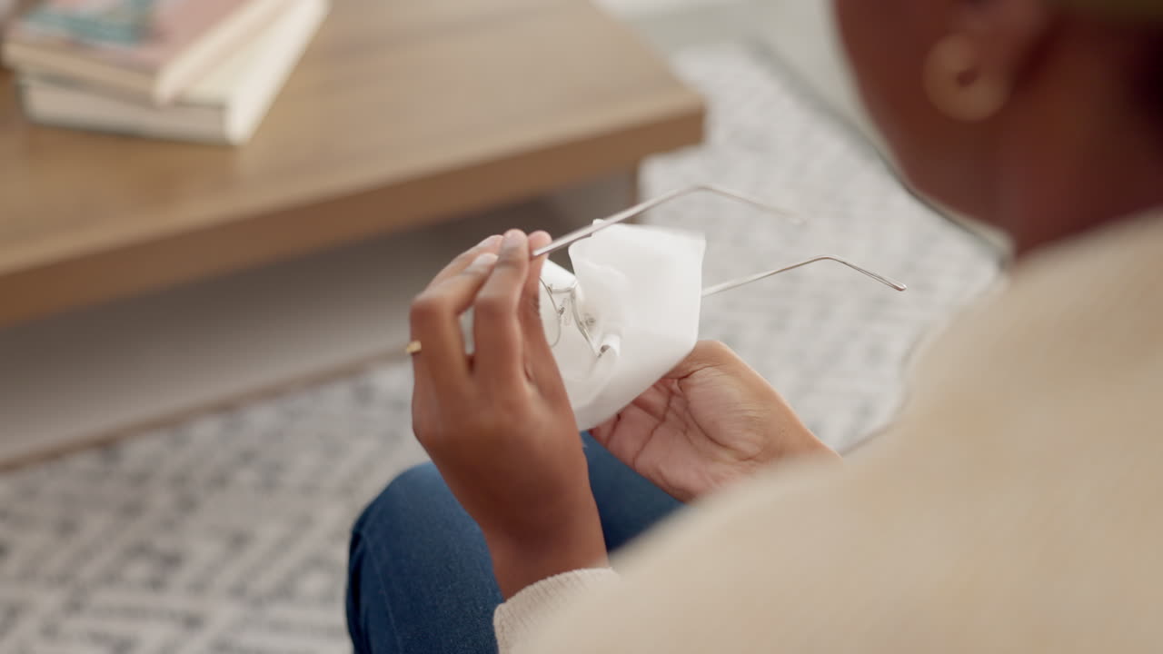 Woman cleaning glasses, specs