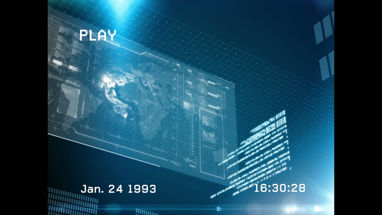 데이터 처리의 애니메이션과 파란색 배경의 화면