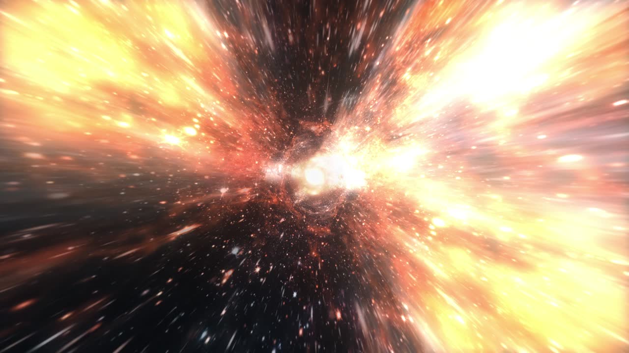 Abstract hyperspace tunnel through space time vortex. 4K 3D Loop Sci-Fi interstellar travel through  wormhole in hyperspace. Abstract teleportation velocity jump in cyberspace with supernova light.