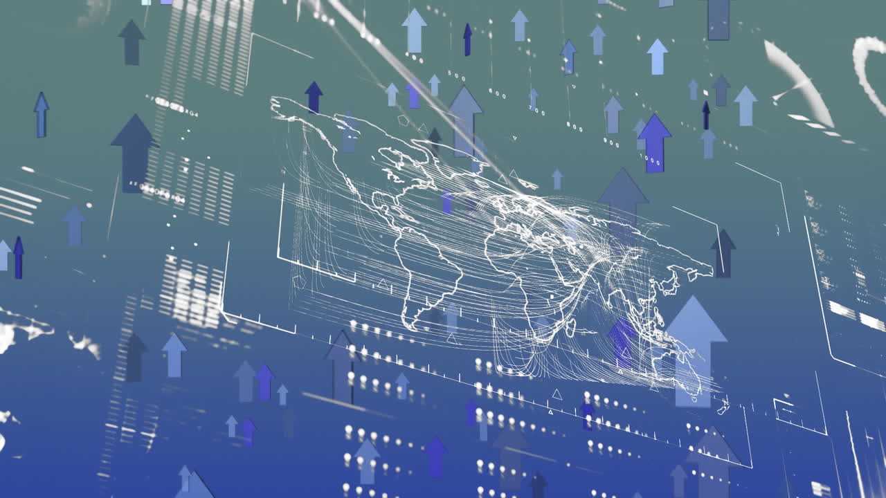 화살표가 위로 이동하고 데이터가 세계 지도와 함께 뒤로 이동합니다.