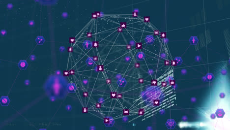 Animación-De-Procesamiento-De-Datos-E-Iconos-Sobre-Fondo-Azul