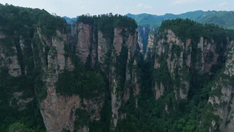 aerial view rotating rocky zhangjiajie's avatar mountains, summer in china