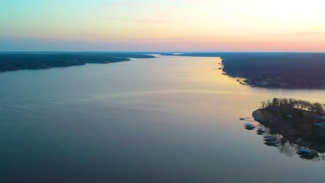 beautiful sunrise over grand lake o' the cherokee in midwest oklahoma, ozark mountain reservior