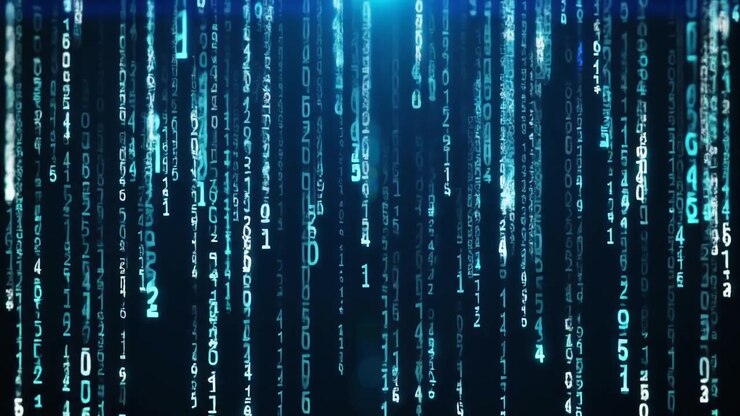 Digital Matrix Rain of Falling Blue Numbers