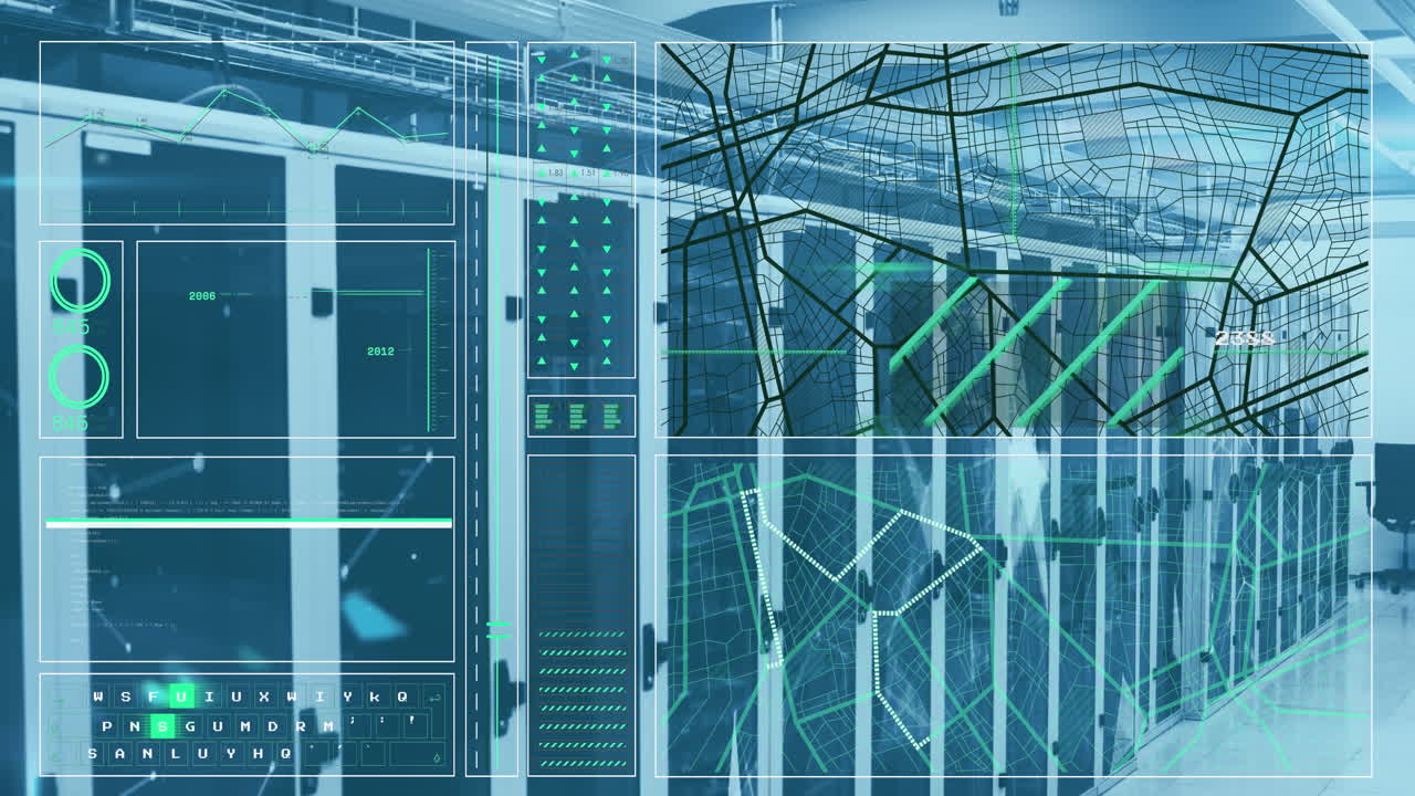 animación del procesamiento de datos a través de servidores informáticos