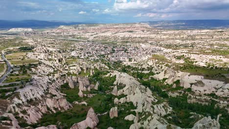 Aerial view of Cappadocia&#039;s unique rock formations in Turkey