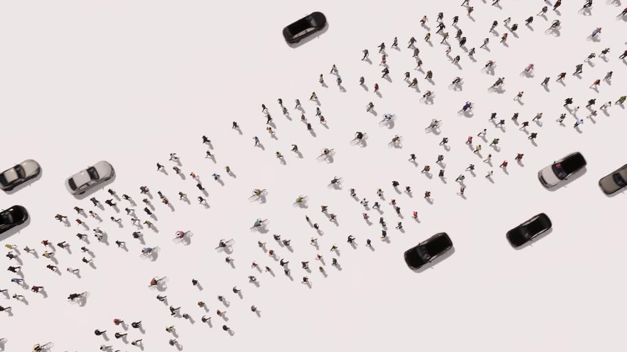 자전거 타는 사람 보행자와 전기 자동차가 움직이는 자전거