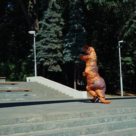 dinosaur walking in town
