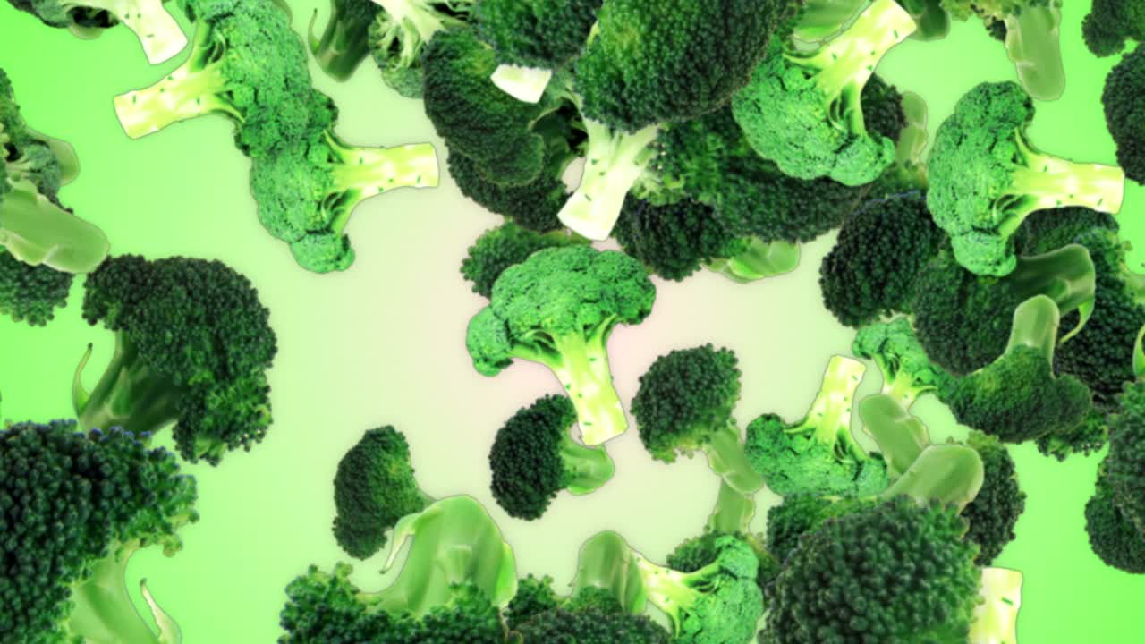 Sfondo con broccoli in caduta, con canale alfa, in loop