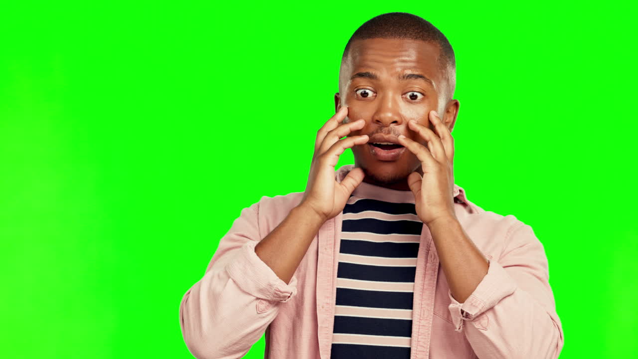 Wow, surprise on face and black man shocked