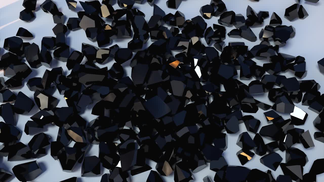 3d 렌더링 현대 배경 컴퓨터 생성 유리 검은 공이 떨어지고 파편으로 파괴됩니다.