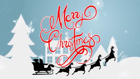 Animation-of-merry-christmas-text-over-winter-scenery-with-santa-in-sleigh