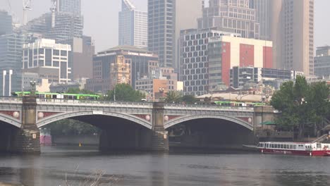 a polluted river scene in melbourne at the height of the recent australian bushfire crisis