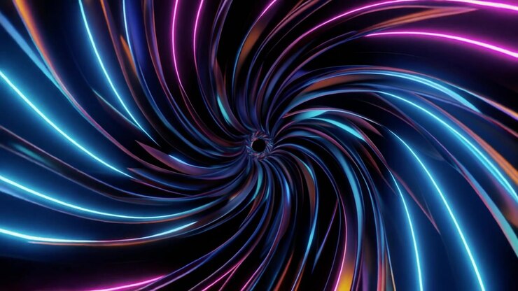 Abstract Neon Light Tunnel with Rotating Spiral Motion