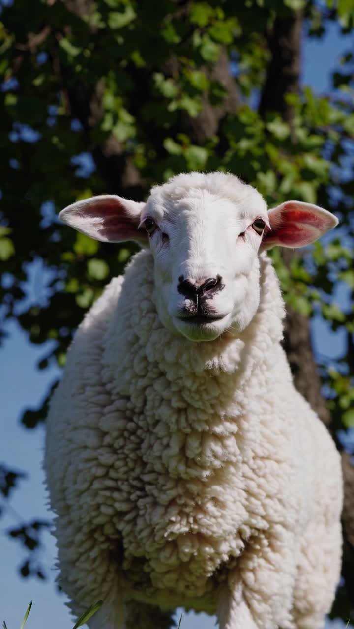 Video que captura una serena escena pastoral con ovejas pastando en exuberantes colinas verdes.