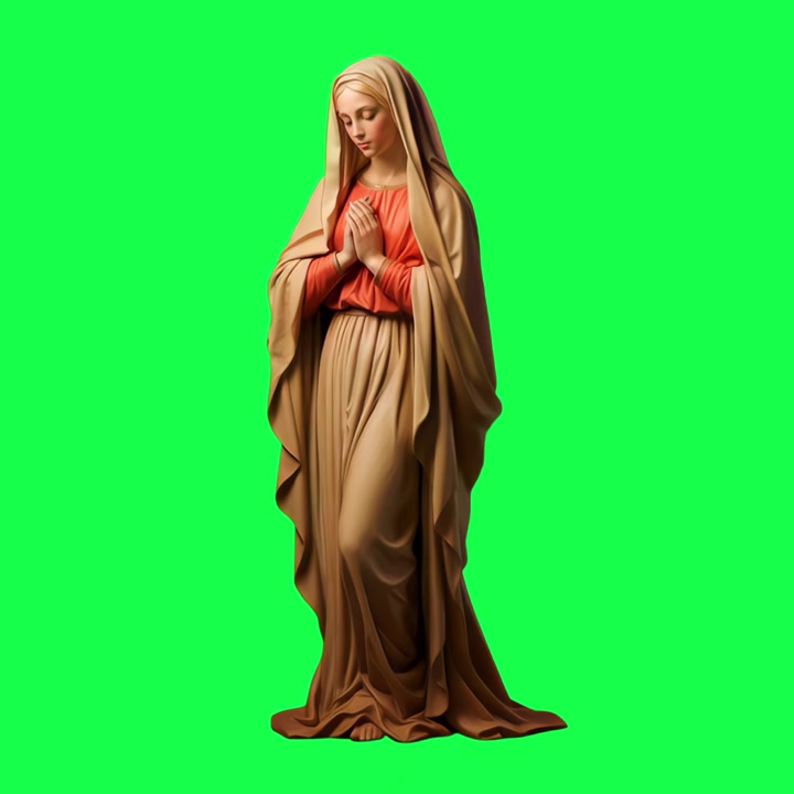 Statue of the Virgin Mary Praying Against a Green Screen