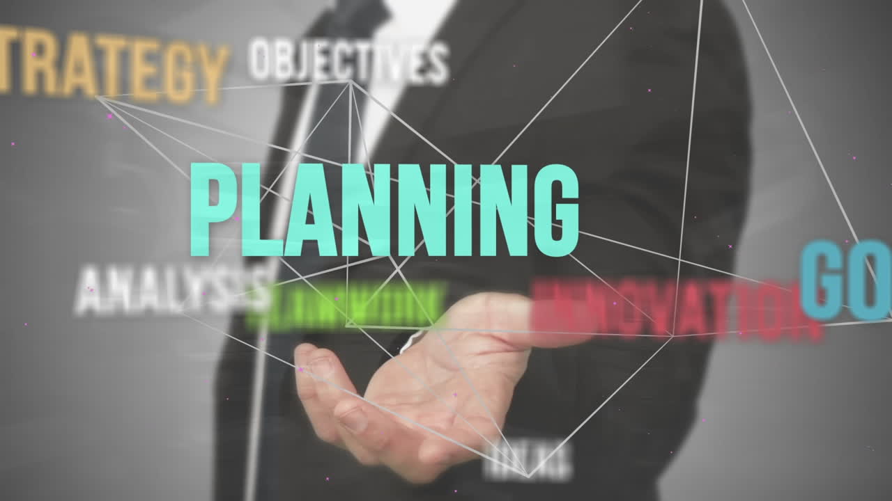 카우카스 사업가에 대한 텍스트와 연결 네트워크의 애니메이션