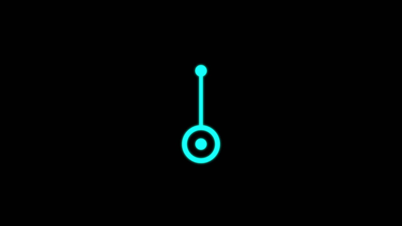 Animazione minimalista di pendolo ciano su sfondo nero