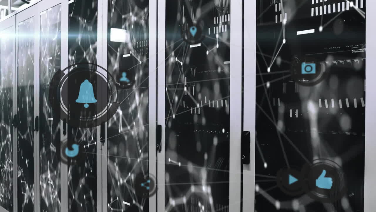 animación de iconos y procesamiento de datos a través de servidores informáticos