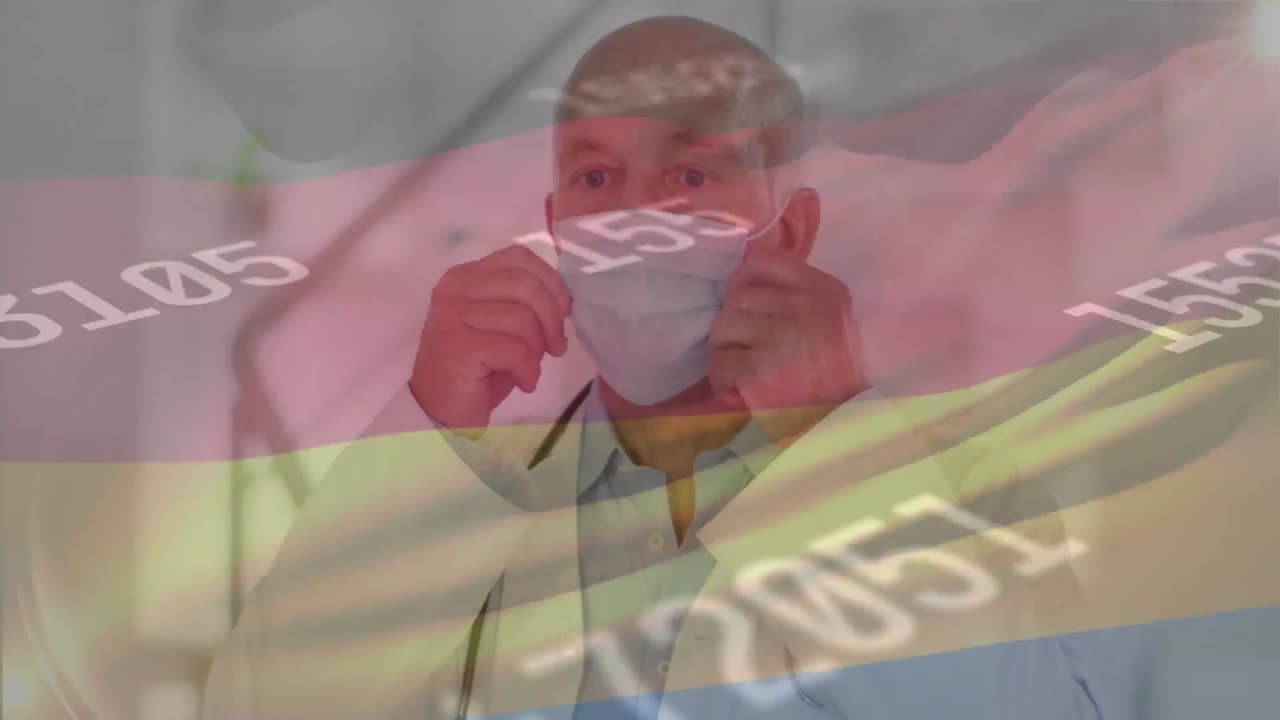 animación de la bandera de alemania y procesamiento de datos sobre el médico caucásico masculino.