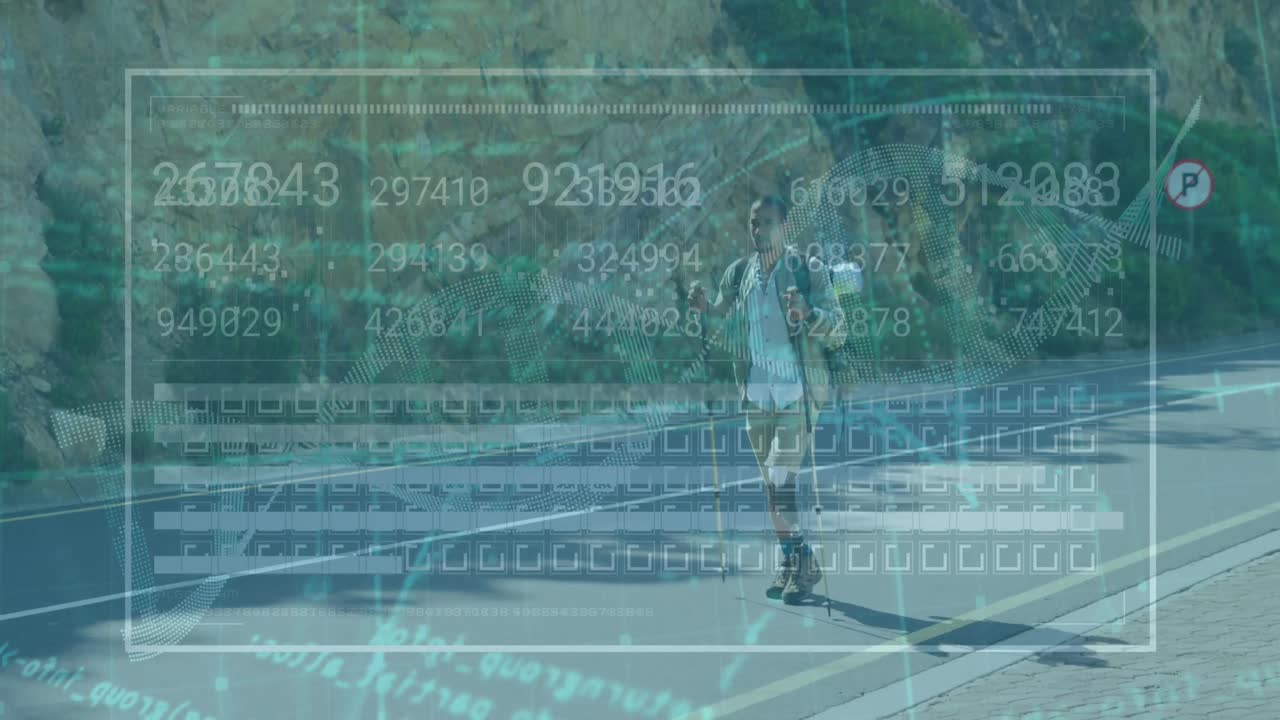 백인 남성 하이커에 대한 데이터 처리 애니메이션