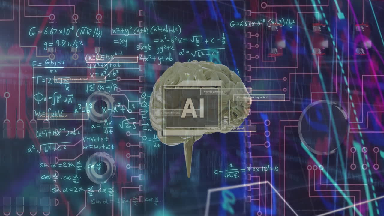 animación de un texto, cerebro y procesamiento de datos digitales sobre un fondo negro