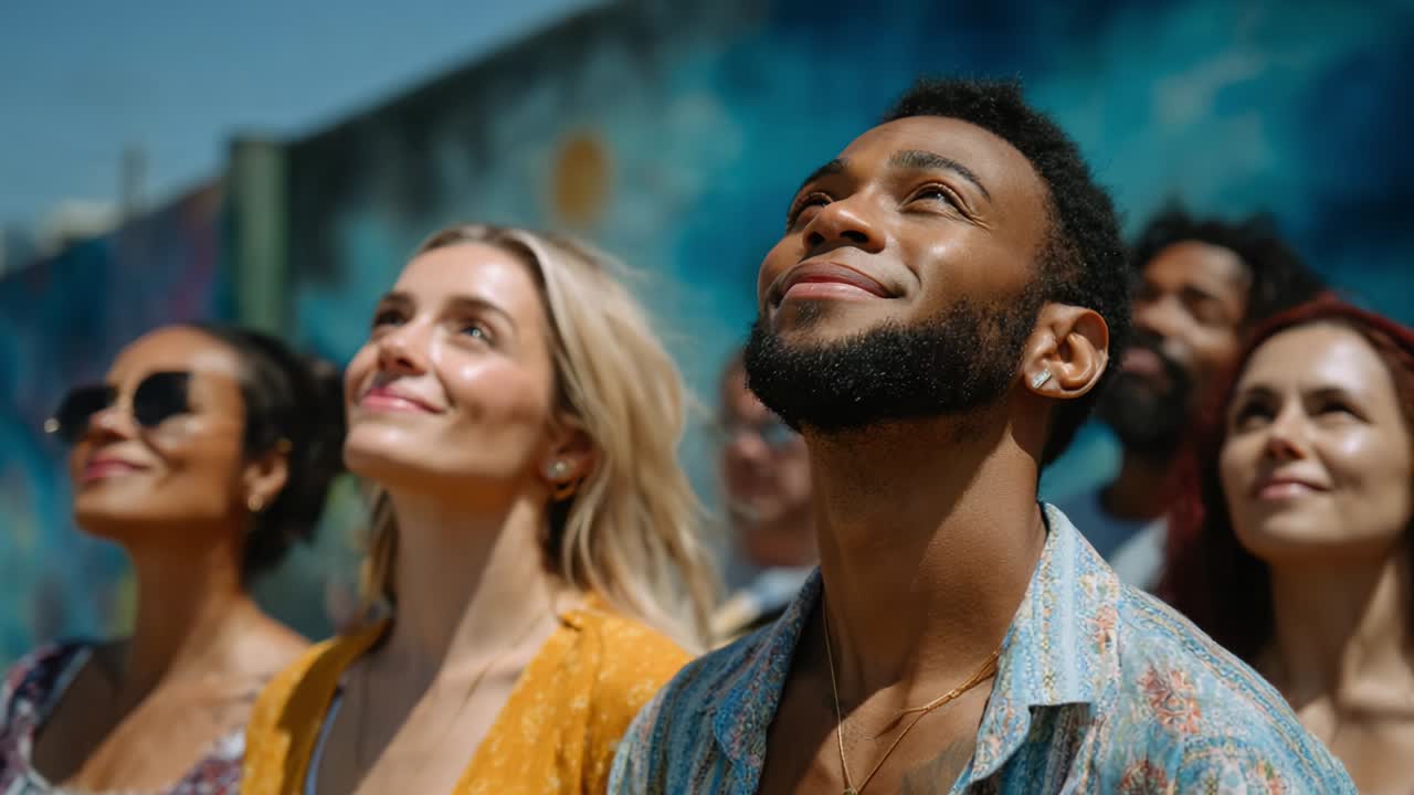 grupo de personas mirando hacia el cielo