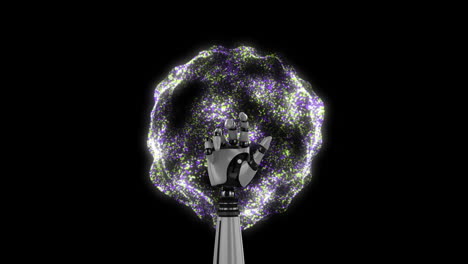 animación del globo del brazo del robot con conexiones y procesamiento de datos sobre fondo negro