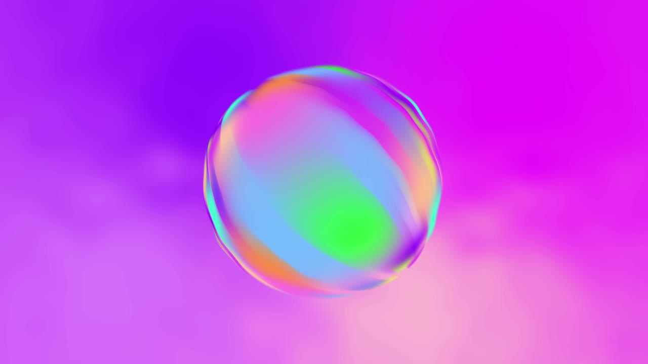 무지개 색의 회전하는 구, 비누 거품, 모션 그래픽