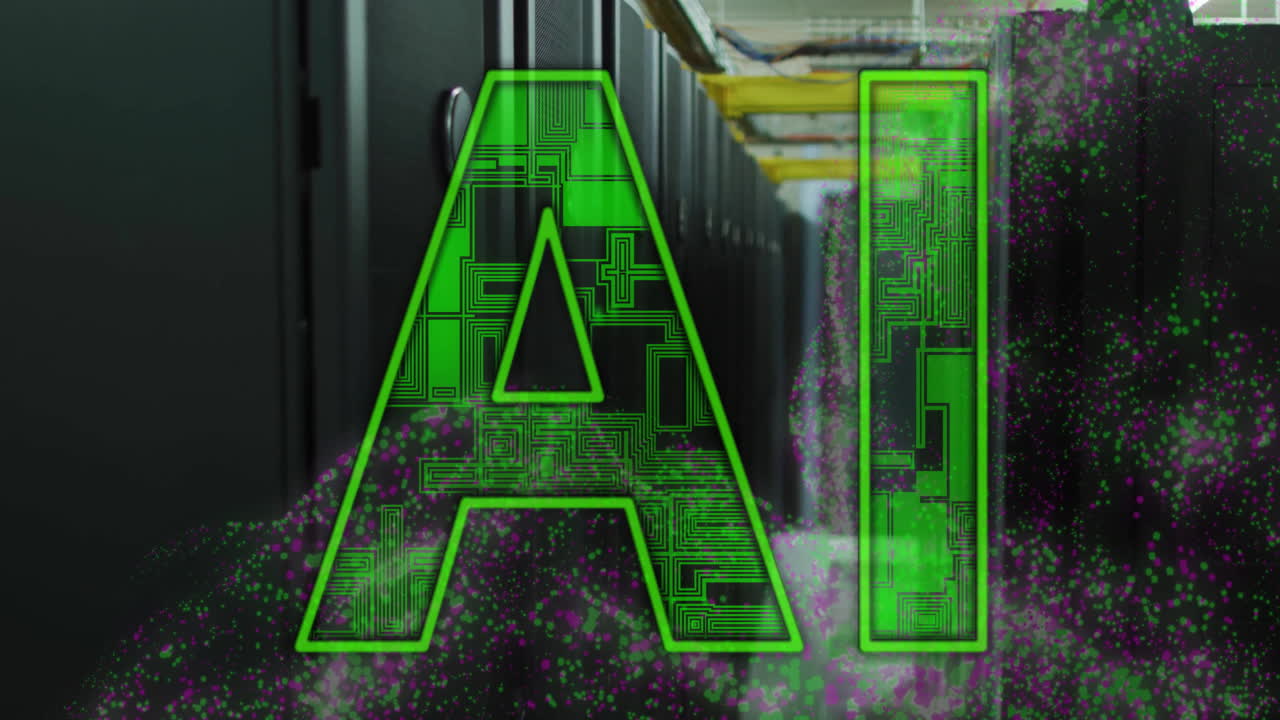 컴퓨터 서버를 통해 텍스트 및 데이터 처리의 애니메이션