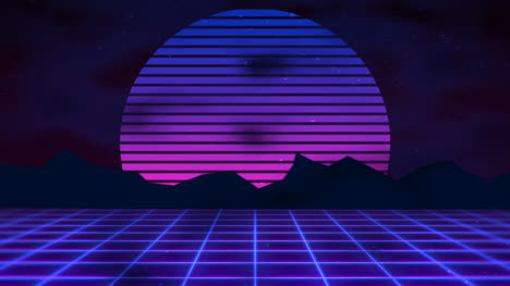 fondo abstracto retro en movimiento con cuadrícula azul y montaña
