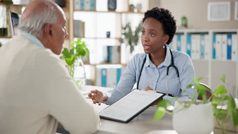 doctor consulting with senior patient in office