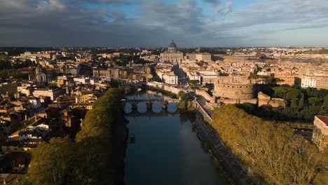 establishing drone shot above tiber river