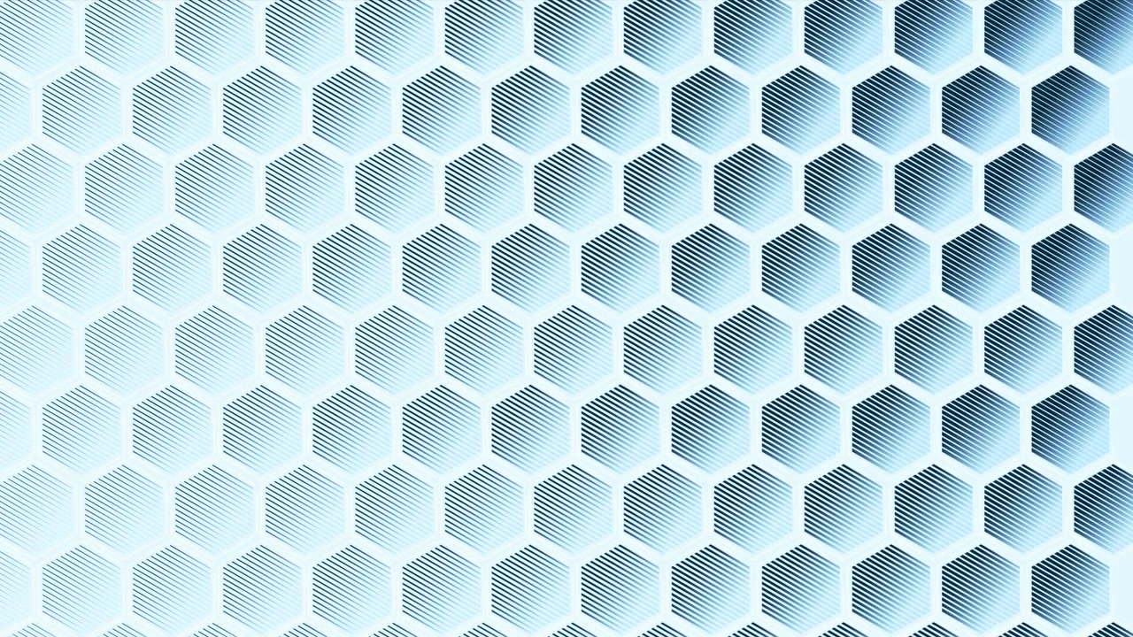 Animação digital de múltiplos hexágonos aparecendo, com gradiente, em fundo azul