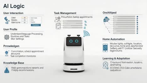 ai logic: a comprehensive overview of user interaction, task management, home automation, and learning adaptation capabilities in modern robotics technology